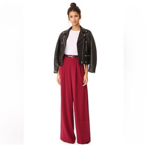 Alice + Olivia Eloise Claret Wide Leg Palazzo Pants Pleated Bordeaux Red Sz 4